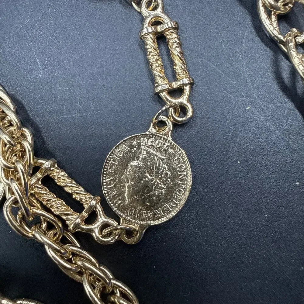 Vintage Gold Tone Chain Necklace Coin Medallions
